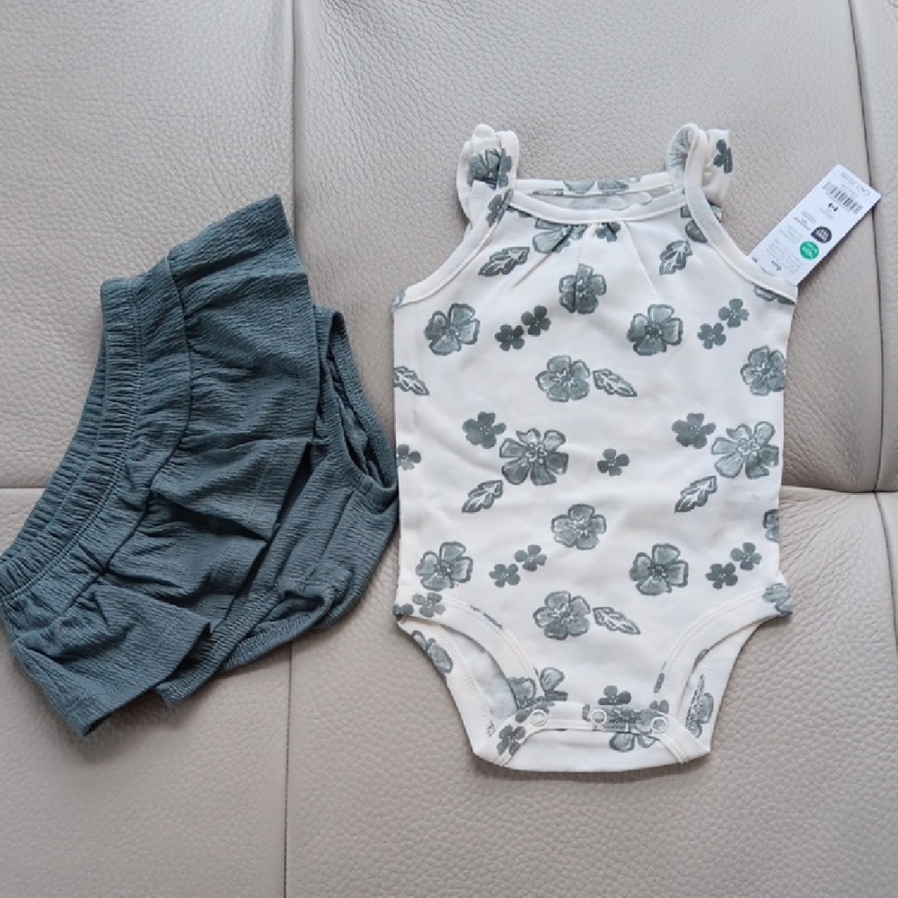 Floral Print Baby Bodysuit and Shorts Set